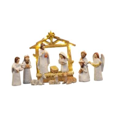 Imagem de Generic Presépios de Natal com luzes LED, estátua iluminada da Sagrada Família, mini presépio, conjunto para festival, Branco