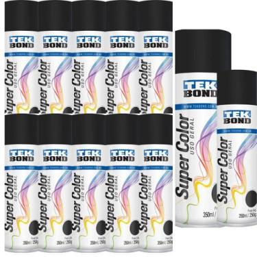 Imagem de Kit Com 12 Tinta Spray Preto Fosco Tek Bond 350ml/250g - Tekbond