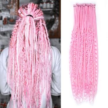 Imagem de Pouweney Conjunto de extensões de dreadlock 3 em 1 de 61 cm, 30 fios mistos rosa choque sintético SE Dreads extensões, 100% feito à mão, macio, com ponta única, dreads ondulados boho para meninas