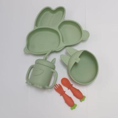 Imagem de Medk Kit Alimentação Infantil - Silicone Livre de BPA com Ventosas e Design Encantador. (Verde e Laranja)