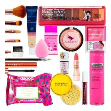 Imagem de Kit De Maquiagem + Cesta Mdf Batom Base Pó Pele Morena - Nova Avenida