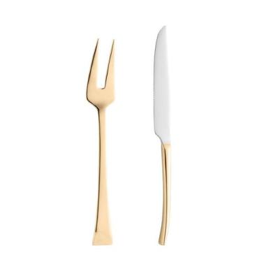 Imagem de Conjunto c/ 2 peças faca e garfo p/ assado berna aço inox dourado - wo