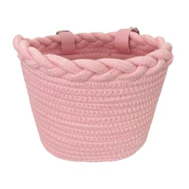 Imagem de Colaxi Cesta de bicicleta infantil com alças ajustáveis, leve, guidão frontal, cesta de tecido para meninos e meninas, parque de compras, Rosa