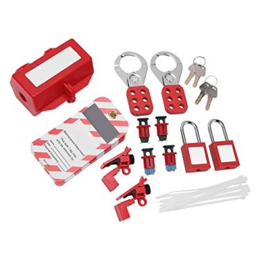Imagem de Cryfokt Kit de Etiqueta de Bloqueio Elétrico, Com Bolsa Médio, Cadeados, Chaves, Caixa de Trava de Plugue, Hasps, Grampo Médio Nas Travas do Disjuntor, Travas de Disjuntor, Etiquetas,