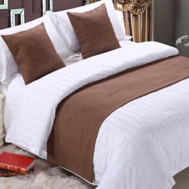 Imagem de Cachecol de corredor de cama de hotel, colchas de cor sólida, cobertas, lenços, protetor de lenços, capa protetora para quarto, hotel, decoração, Queen King, toalha de cama - marrom||50 x 210 cm para