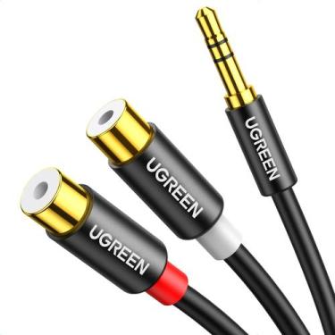 Imagem de Cabo RCA para auxiliar UGREEN 3,5 mm macho para 2RCA fêmea 20 cm cinza