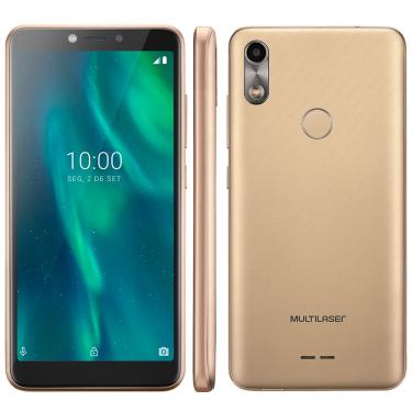 Imagem de Smartphone Multilaser F P9131 Dourado com 32GB, 1GB de RAM, Tela 5.5”, Android 9, Dual Chip, Câmera 5MP, 3G, Sensor de Digitais e Processador Quad cor
