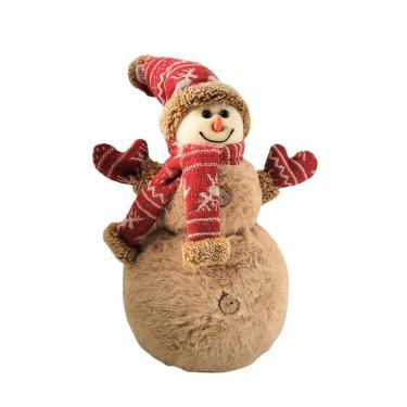 Imagem de Boneco de Neve Decorativo Natal em Pelúcia com Gorro e Cachecol Crochê Vermelho 30cm