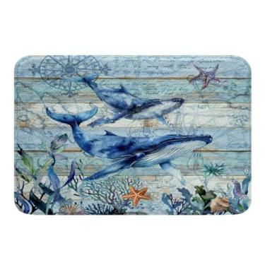 Imagem de Feelyou Tapetes de banheiro com baleias fofas 51 x 81 cm para crianças, animais do oceano, para banheira, para meninos e meninas, animais marinhos, tapetes de banho subaquáticos para banheiro, verão,