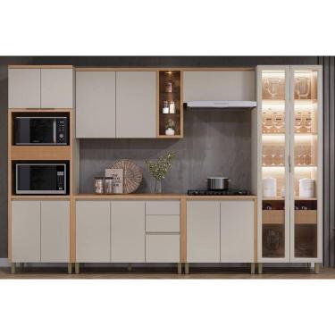 Imagem de Cozinha Modulada Completa Allure 6 Peças (2Aéreos+2Balcões+1Cristaleira+1TorreQuente) CP03 Jequitiba/Gris Fosco - Linea Brasil