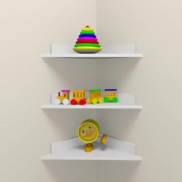Imagem de Kit 3 Prateleiras de Canto MDF Cozinha Escritório Quarto 35 cm Nicho Várias Estampas - Branco