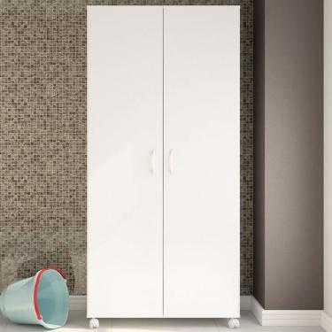 Imagem de Armário Multiuso área de Serviço 2 Portas 1 Gaveta com Suporte para Vassouras Branco - Panorama Móveis