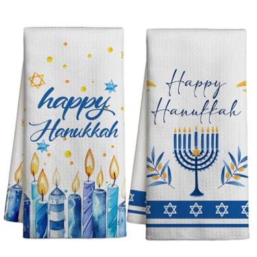 Imagem de Happy Hanukkah Conjunto de 2 toalhas de prato de castiçal para cozinha, banheiro, decoração de casa, toalhas de chá para presentes de limpeza para Hanukkah Housewarming Toalhas de saco de farinha