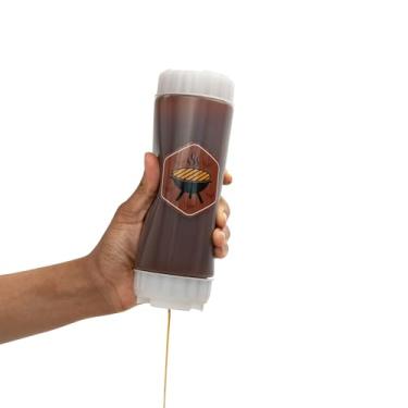 Imagem de Brenium Garrafa de apertar FIFO recarregável de 510 g para molho de churrasco – Dispensador de condimentos sem gotejamento sem BPA com tampa torcida, pode ser lavado na lava-louças para churrasco