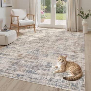 Imagem de UERMEI Tapete de área para sala de estar: 10 x 15 lavável neutro, abstrato, moderno, macio, antiderrapante, piso interno, tapete resistente a manchas para quarto, sala de jantar, escritório, berçário