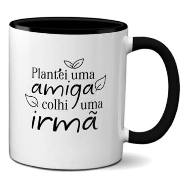 Imagem de Caneca Amizade Planteu Uma Amiga Colhi Uma Irmã Presente (Preta)