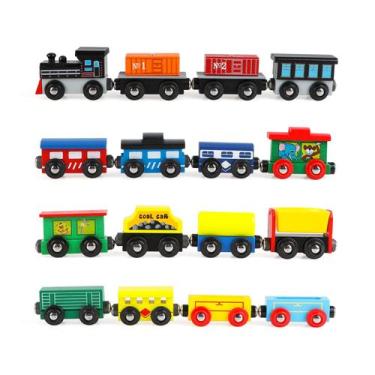 Imagem de Conjunto de trem de madeira Wondertoys magnético de 16 peças para cria