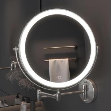 Imagem de Espelho de maquiagem Hasipu 25cm montado na parede com luzes 10x Magni
