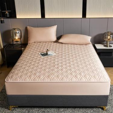 Imagem de Protetor de colchão, cor sólida, acolchoado, lençol com elástico para todas as estações, antiderrapante, capa contra poeira, colchões macios e respiráveis, decoração de cama rosa ||solteiro: 89 x 200