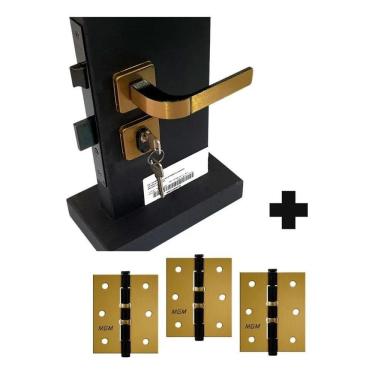 Imagem de 2X Fechadura Para Porta Externa Quarto Sala Bronze + Dobradi