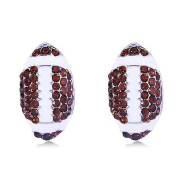 Imagem de Brincos de futebol feminino com strass, basquete, beisebol, futebol, rúgbi, voleibol, hip hop, cristal, brilhante, esportes, brincos, futebol, mãe, dia de jogo, acessórios de joias, Large, Metal, Sem