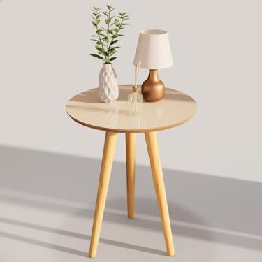 Imagem de Mesinha Lateral Com Pés Em Madeira Etilo Retro Sala E Quarto (Off White Freijó)