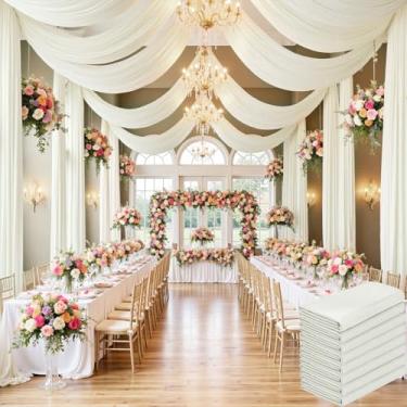 Imagem de Cortina de teto marfim de 40 pés × 20 pés para festas de casamento, tecido drapeado de poliéster sem vincos, cortina creme marfim para festa, barraca, hotel, banquete, salão, decoração de teto, 8