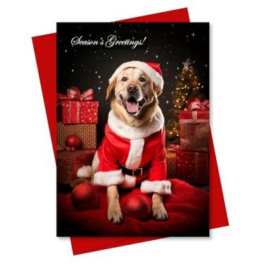 Imagem de CATNEVERLAND Cartão de Natal Labrador Retriever Papai Noel ajudante de cães para coleção de Natal, em branco dentro, cartolina premium, envelope vermelho, feito por pequenas empresas que aceitam