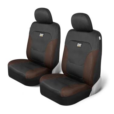 Imagem de Capas de assento automotivas Cat® Flexfit™ para carros, caminhões e SUVs (conjunto de 2) – Capas de assento de carro pretas para bancos dianteiros, protetores de assento de caminhão com acabamento em
