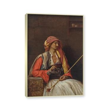 Imagem de Moldura de champanhe. Pinturas a óleo famosas, (Sitting Man) de Jean Leon Gerome, reprodução impressa em tela, arte de cenário para decoração de sala de estar. 40 x 60 cm - 15,8 x 23,7 pol