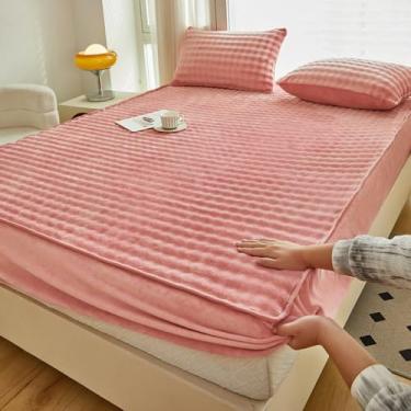 Imagem de Protetor de colchão de veludo, colcha macia e quente, luxuosa, macia, confortável, capa de colchão com bolso profundo, tamanho king/queen/casal/solteiro-rosa - 2||90 x 200 cm (apenas capa de colchão)