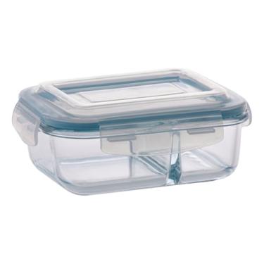 Imagem de Pote Hermético Vidro Retangular Divisória 1520ml Marmita Bento Box Alimentos Fitness Refeição Preparo