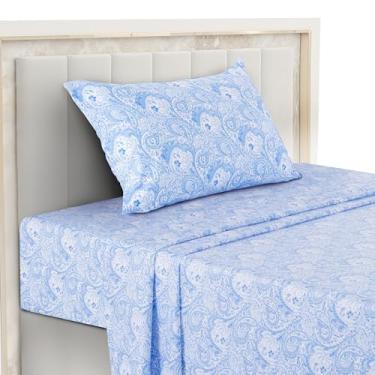 Imagem de Hannah Linen Jogo de lençol solteiro Paisley, 3 peças de microfibra macia sem vincos - Lençóis luxuosos estampados inclui lençol de cima, lençol com elástico com bolsos profundos e fronha - branco e