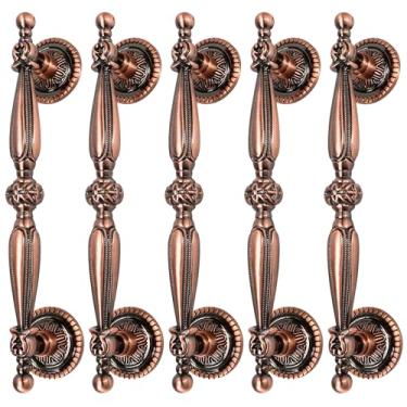Imagem de 5 pacotes de puxadores de armário vintage bronze de 12 cm – puxadores de gaveta de cobre antigo, puxador de cômoda estilo europeu para móveis de cozinha, ferragens de quarto e banheiro, centros de