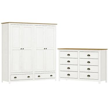 Imagem de Guarda Roupa 4 PT Comoda 8 GV Madeira Maciça Branco Freijo Milani Store