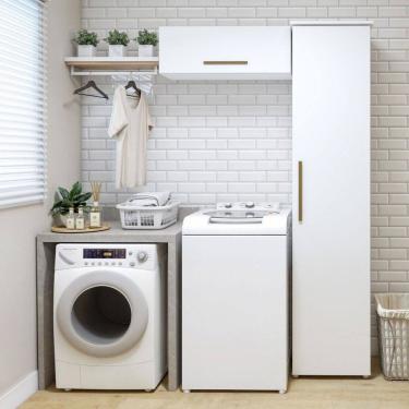 Imagem de Lavanderia Completa Bauru 2 Portas 4 Prateleiras Branco - Kaki Móveis