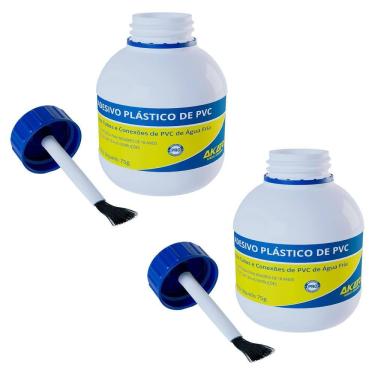 Imagem de Kit Com 2 Cola Adesivo Plástico Pvc Em Frasco Com Pincel 75G