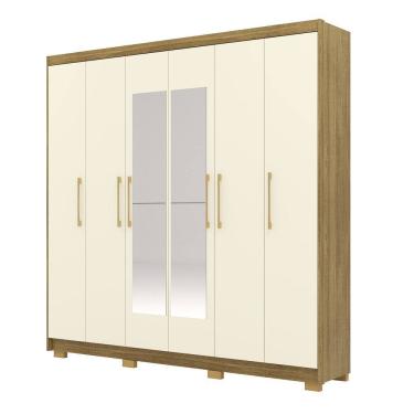 Imagem de Guarda Roupa Casal 223cm Com Espelho Pernambuco Nature/Champanhe - Vila Rica