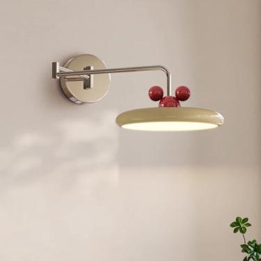 Imagem de Luminária de parede moderna LED com braço oscilante, luminária de parede ajustável para leitura de cabeceira, luminária de parede decorativa em creme cromado, modo de 3 cores, arandelas de a