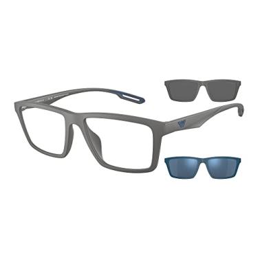 Imagem de Armação de óculos de grau masculina Emporio Armani Ea4189u ajuste universal com dois clipes de sol intercambiáveis retangulares, Cinza fosco/transparente/cinza escuro/azul espelhado, 55 mm