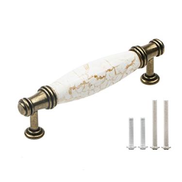 Imagem de Pxyelec Conjunto de 4 puxadores de cerâmica de mármore, puxador de porta de armário antigo, moderno, estilo europeu, gaveta, puxador de cozinha, decoração de puxadores de 3,78 polegadas (96 mm)