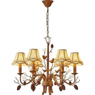 Imagem de Lustre de 3 luzes estilo francês para sala de estar, abajur de tecido, pássaros, decoração, vintage, teto de fazenda, luminária pendente, grande, antigo, lustre pendurado para quarto, sala d