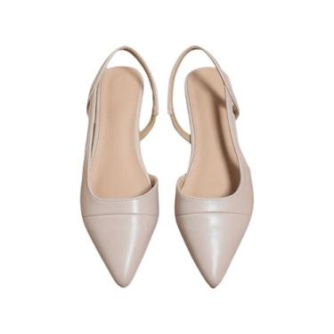 Imagem de OYOANGLE Sapatilhas femininas de bico fino, sem cadarço, casual, elegante, para trabalho de escritório, Bege, 40
