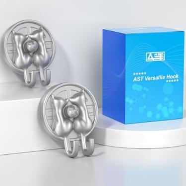 Imagem de AST Lindo gancho de ventosa de gato duplo, pacote com 2, ganchos resistentes, força confiável atualizada de adesão e vácuo, suportes de parede para bucha, toalha, casaco e roupão de banho, cabide