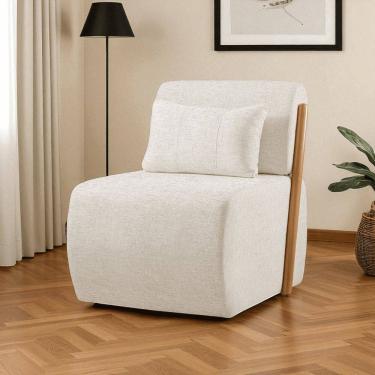 Imagem de Poltrona para Sala de Estar Madeira Maciça Cecília Luxo Bege Claro