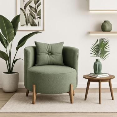 Imagem de Poltrona Decorativa Orgânica Curva Luna Boucle Verde Oliva - Montanari