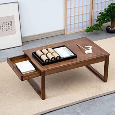 Imagem de Mesa baixa de tatami com gaveta, mesas de centro de bambu, mesa de computador simples, secretária, salão de chá com janela salediça (castanho 60 * 40 * 25 cm) (castanho 60 * 40 * 25 cm) (castanho 60