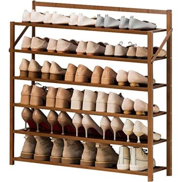 Imagem de Sapato de 6 níveis para instalação no armário prateleira de sapatos dobrável gratuito organizador de sapatos de bambu resistente e independente para entrada corredor prateleira de armazenamento Za