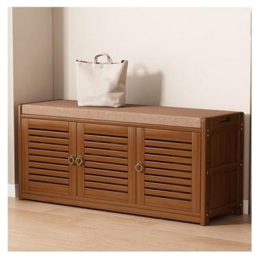 Imagem de GRFIT Banco de sapateira, banco de armazenamento - organizador de sapatos de bambu com assento acolchoado, banco estofado para armário, entrada, corredor, banco de armazenamento de sapatos de quarto