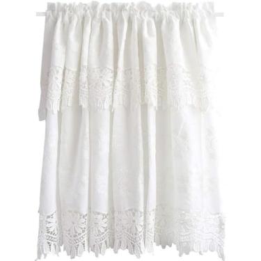 Imagem de YTHLZVBP Cortina meia cortina translúcida, meia cortina de algodão branco, cortina curta/cortina de saia semitransparente, meia cortina decorativa americana, 1 peça L x A 100 x 85 cm